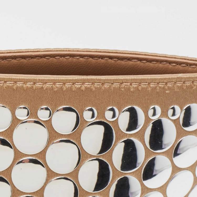 Pre Owned Burberry Beige Satin Studded Olympia Clutch