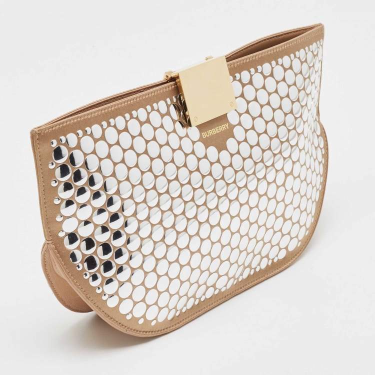 Pre Owned Burberry Beige Satin Studded Olympia Clutch