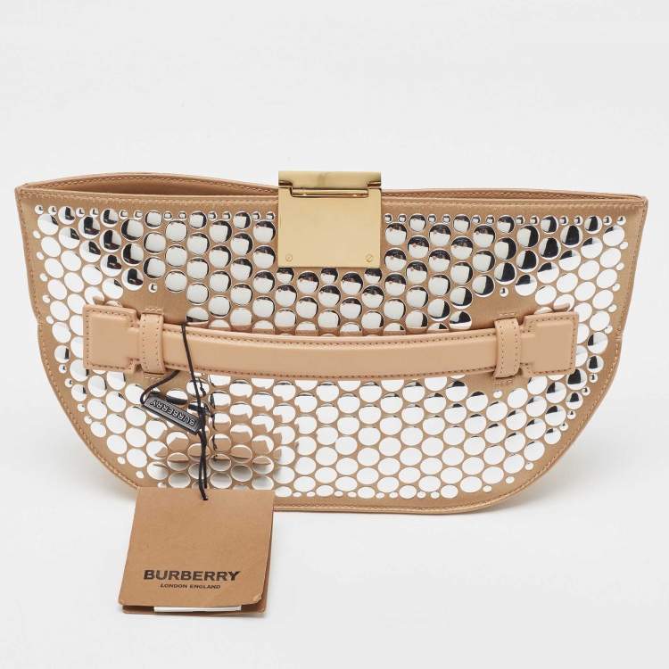 Pre Owned Burberry Beige Satin Studded Olympia Clutch