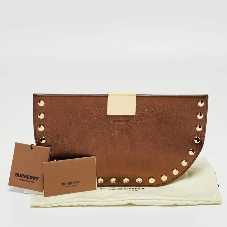Pre Owned Burberry Bronze Leather Studded Olympia Clutch
