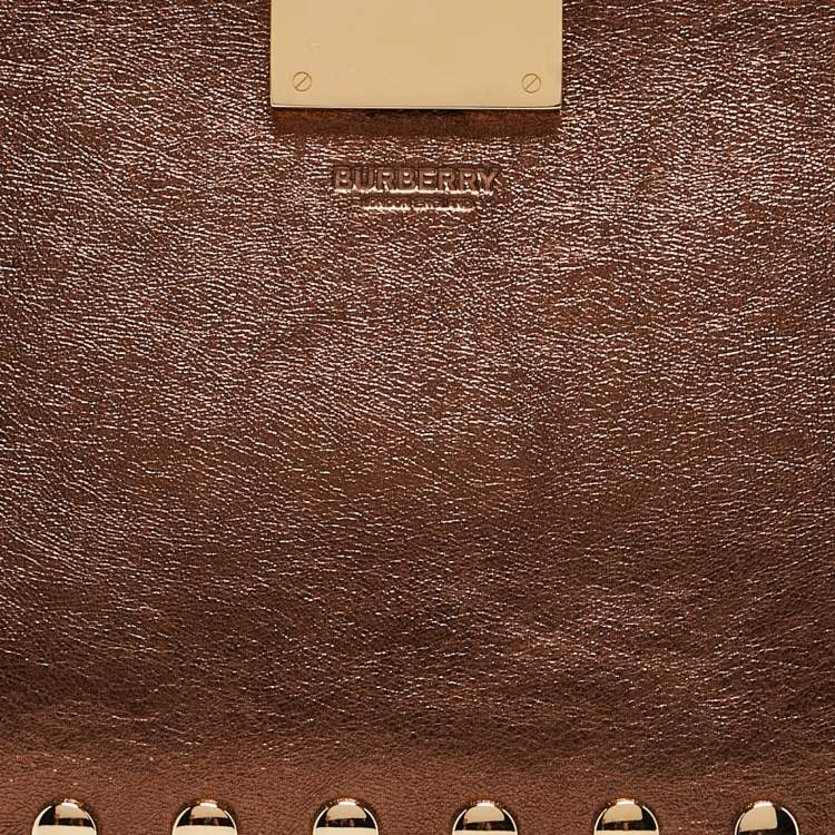Pre Owned Burberry Bronze Leather Studded Olympia Clutch