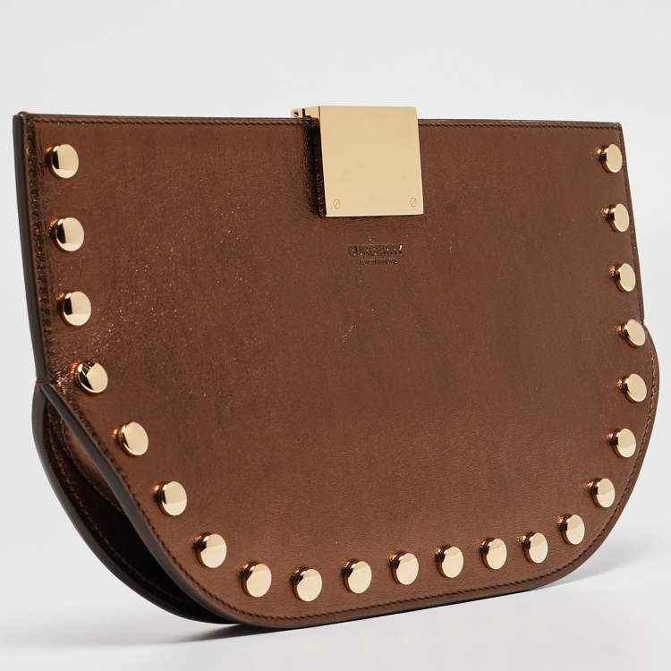 Pre Owned Burberry Bronze Leather Studded Olympia Clutch