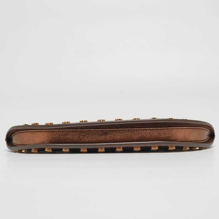 Pre Owned Burberry Bronze Leather Studded Olympia Clutch
