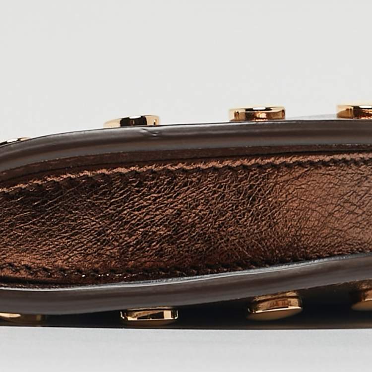 Pre Owned Burberry Bronze Leather Studded Olympia Clutch