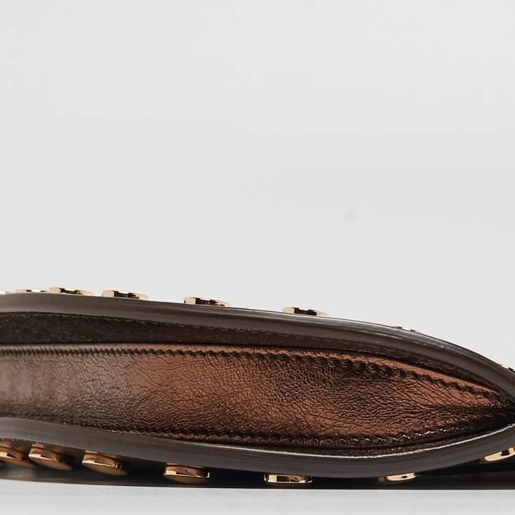 Pre Owned Burberry Bronze Leather Studded Olympia Clutch