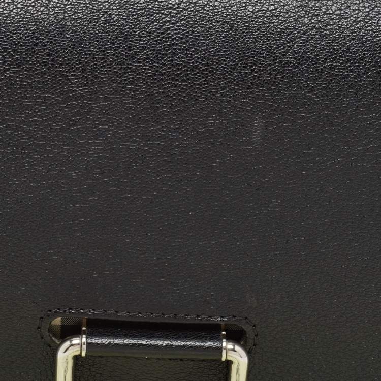 Pre Owned Burberry Black/Beige House Check Fabric and Leather D Ring Shoulder Bag