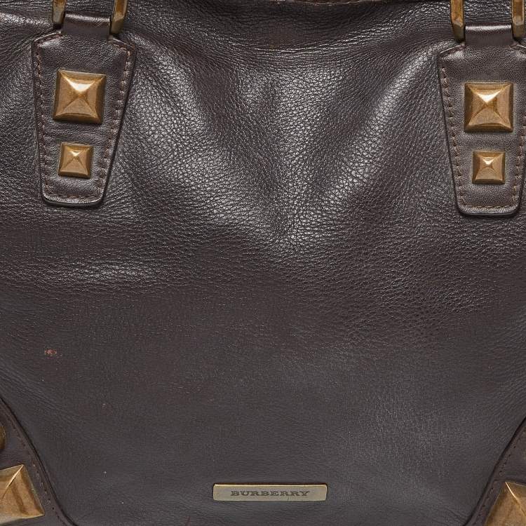 Pre Owned Burberry Brown Studded Leather Shopper Tote