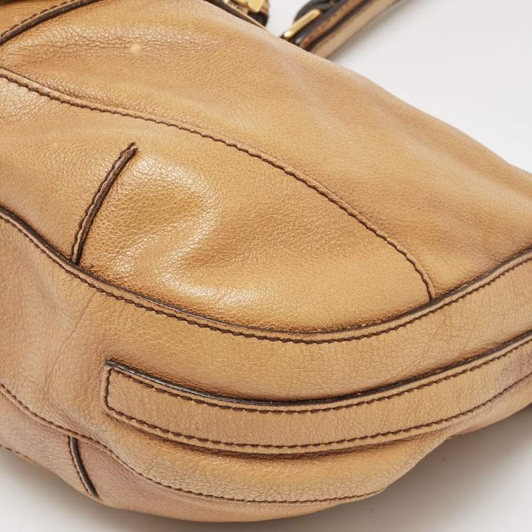 Pre Owned Burberry Tan Textured Leather Bartow Hobo