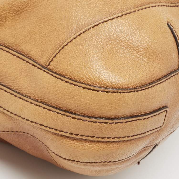 Pre Owned Burberry Tan Textured Leather Bartow Hobo