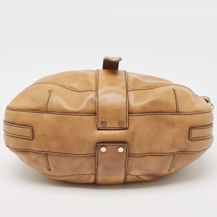 Pre Owned Burberry Tan Textured Leather Bartow Hobo