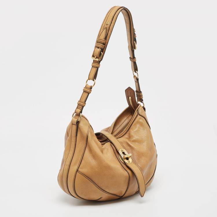 Pre Owned Burberry Tan Textured Leather Bartow Hobo