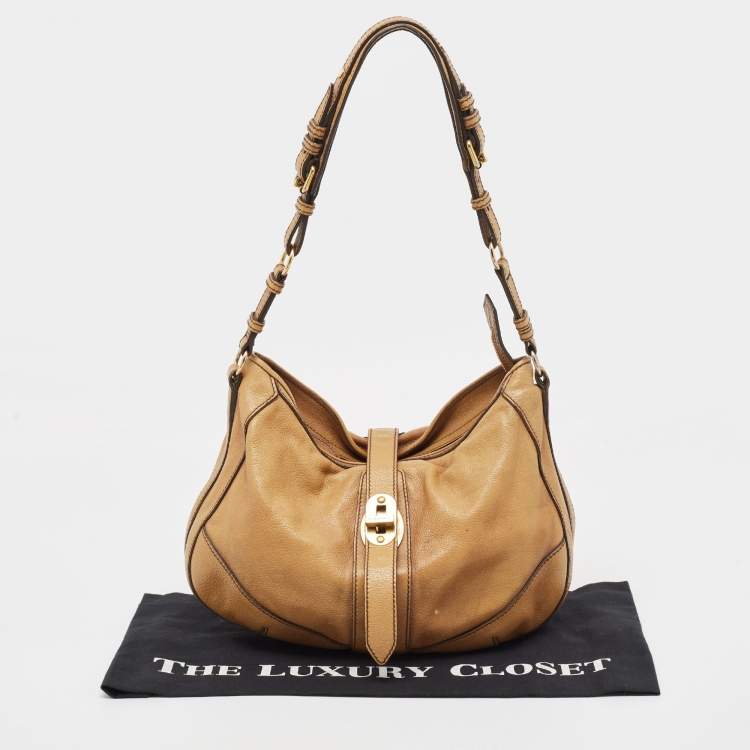 Pre Owned Burberry Tan Textured Leather Bartow Hobo