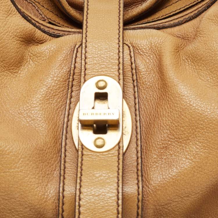 Pre Owned Burberry Tan Textured Leather Bartow Hobo