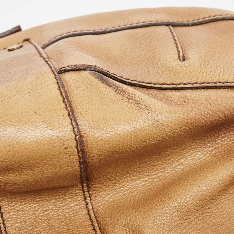 Pre Owned Burberry Tan Textured Leather Bartow Hobo