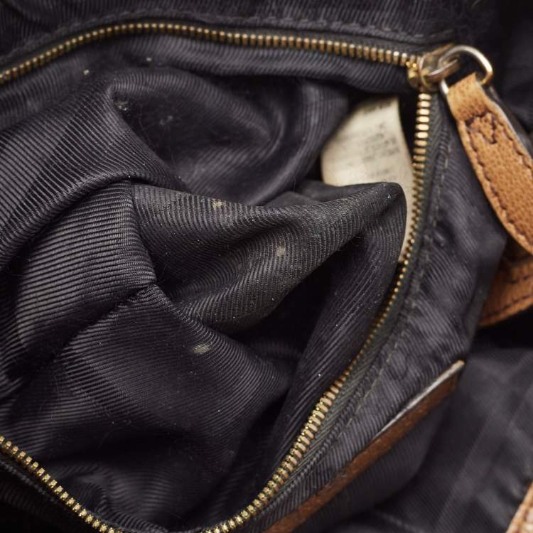 Pre Owned Burberry Tan Textured Leather Bartow Hobo