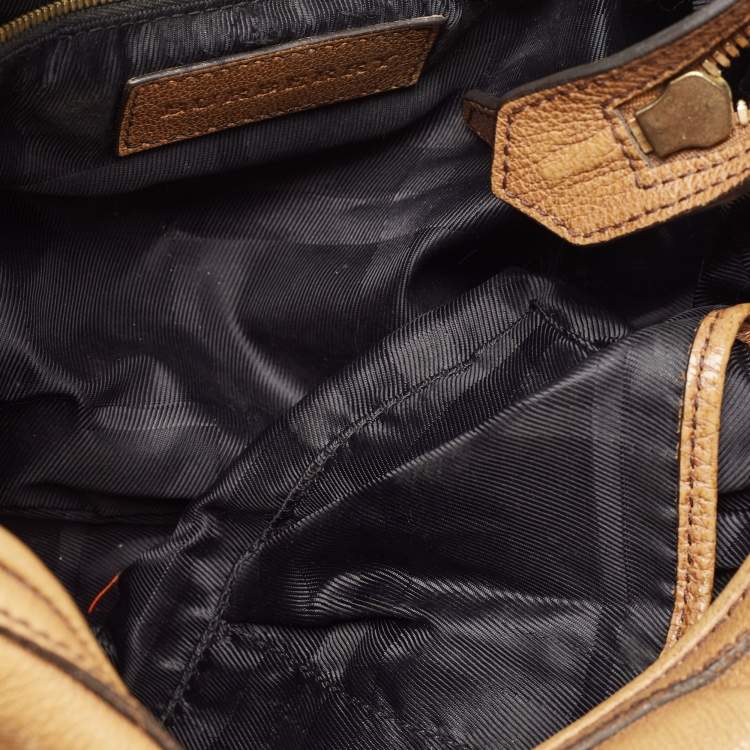 Pre Owned Burberry Tan Textured Leather Bartow Hobo