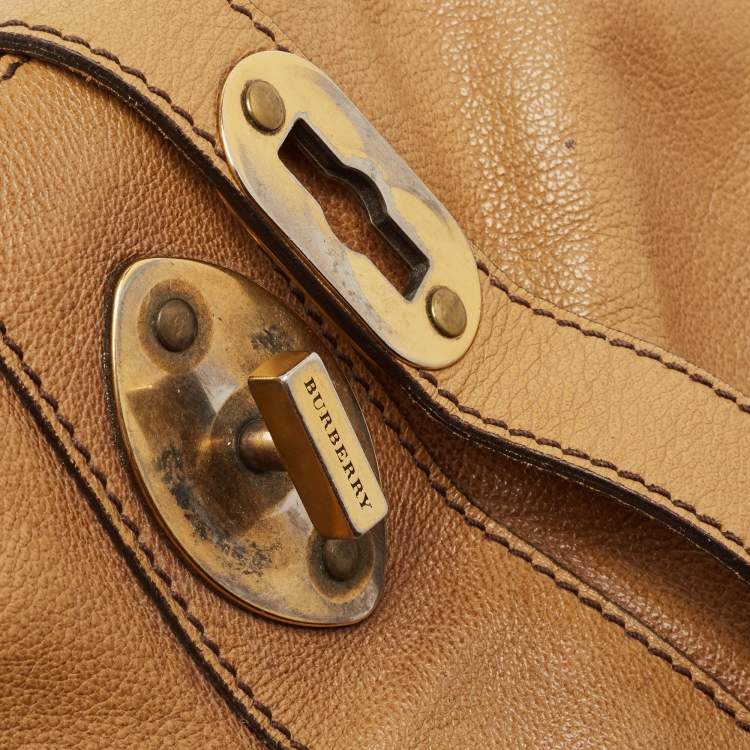 Pre Owned Burberry Tan Textured Leather Bartow Hobo