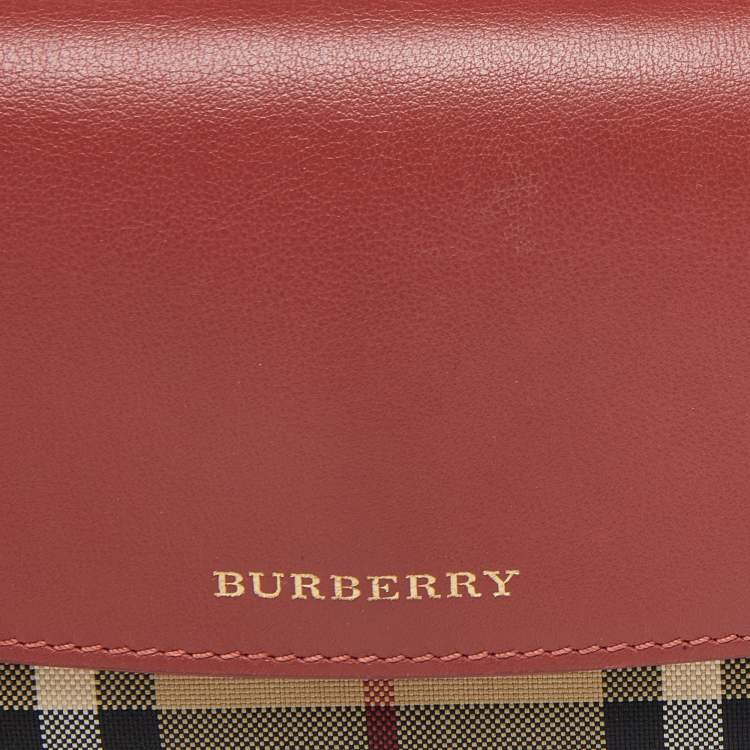 Pre Owned Burberry Beige/Rust Haymarket Check Canvas and Leather Flap Continental Wallet
