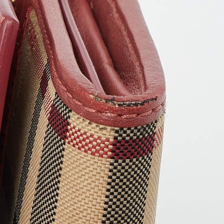 Pre Owned Burberry Beige/Rust Haymarket Check Canvas and Leather Flap Continental Wallet