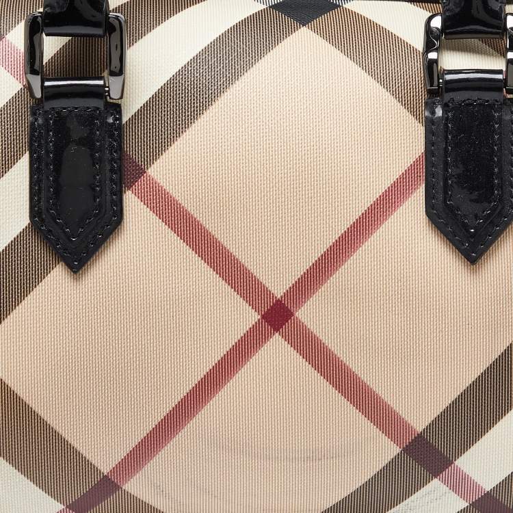 Pre Owned Burberry Beige/Black Nova Check PVC and Patent Leather Chester Boston Bag