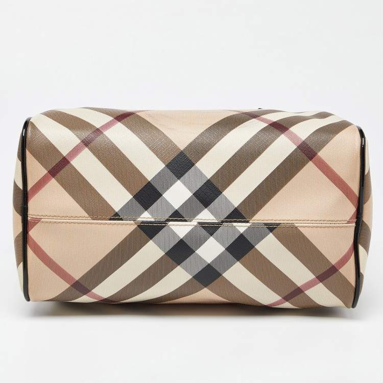 Pre Owned Burberry Beige/Black Nova Check PVC and Patent Leather Chester Boston Bag