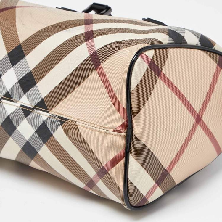 Pre Owned Burberry Beige/Black Nova Check PVC and Patent Leather Chester Boston Bag