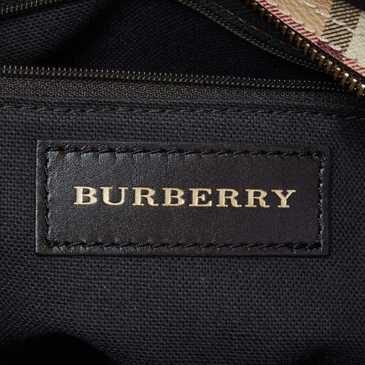 Pre Owned Burberry Beige/Brown Haymarket Check PVC and Leather Medium Regent Tote