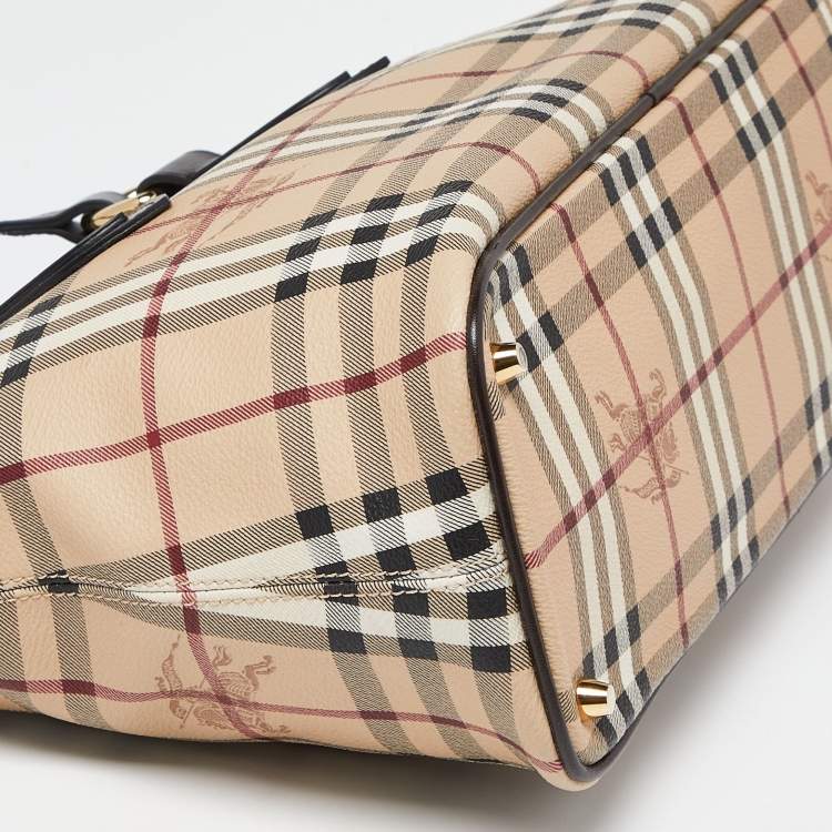 Pre Owned Burberry Beige/Brown Haymarket Check PVC and Leather Medium Regent Tote