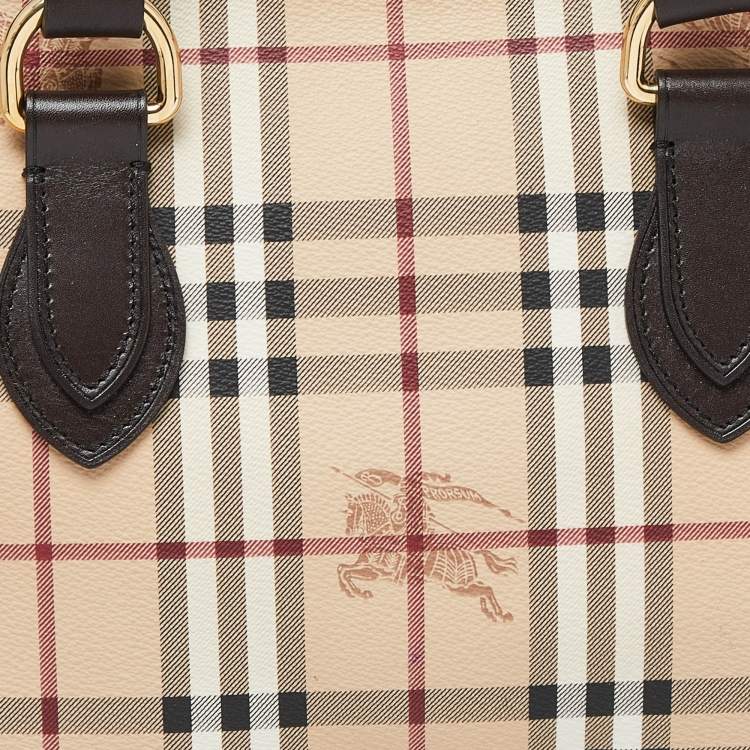 Pre Owned Burberry Beige/Brown Haymarket Check PVC and Leather Medium Regent Tote