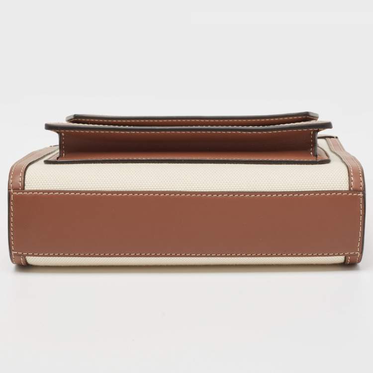 Pre Owned Burberry Brown/Cream Leather and Canvas Mini Pocket Tote
