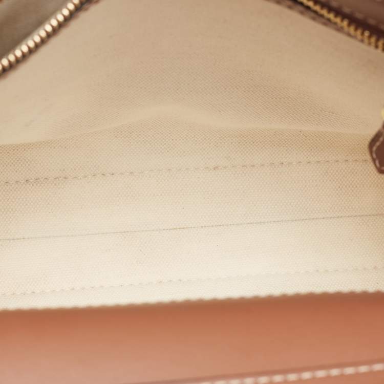 Pre Owned Burberry Brown/Cream Leather and Canvas Mini Pocket Tote