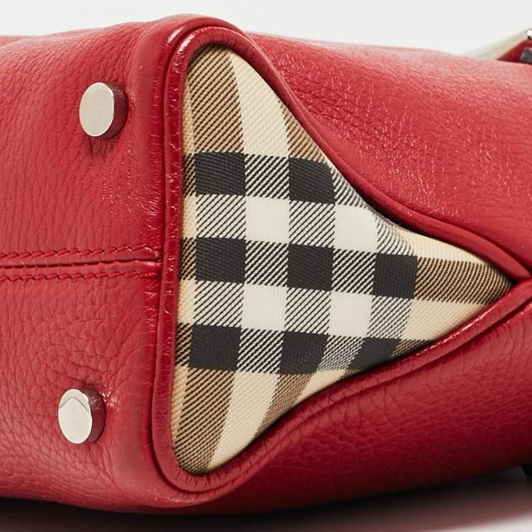 Pre Owned Burberry Red Leather Shark Tooth Tote
