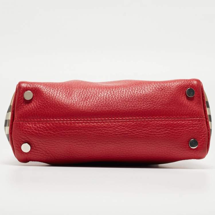 Pre Owned Burberry Red Leather Shark Tooth Tote