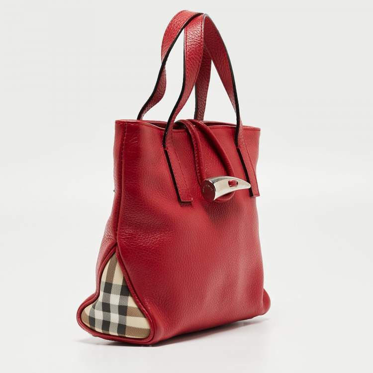 Pre Owned Burberry Red Leather Shark Tooth Tote