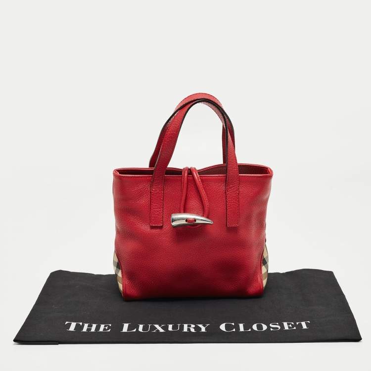 Pre Owned Burberry Red Leather Shark Tooth Tote