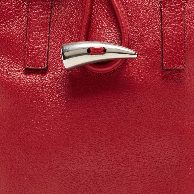 Pre Owned Burberry Red Leather Shark Tooth Tote