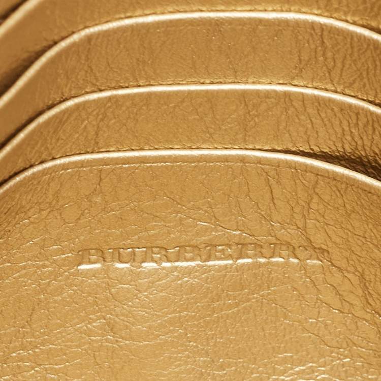 Pre Owned Burberry Gold Embossed Check Leather Flap Crossbody Bag