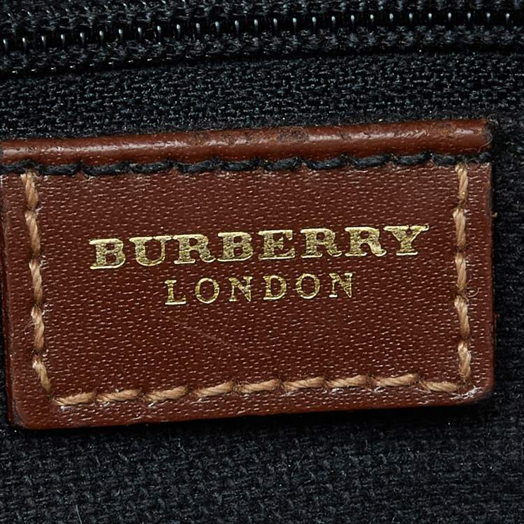 Pre Owned Burberry Brown/Beige Haymarket PVC and Leather Zip Tote