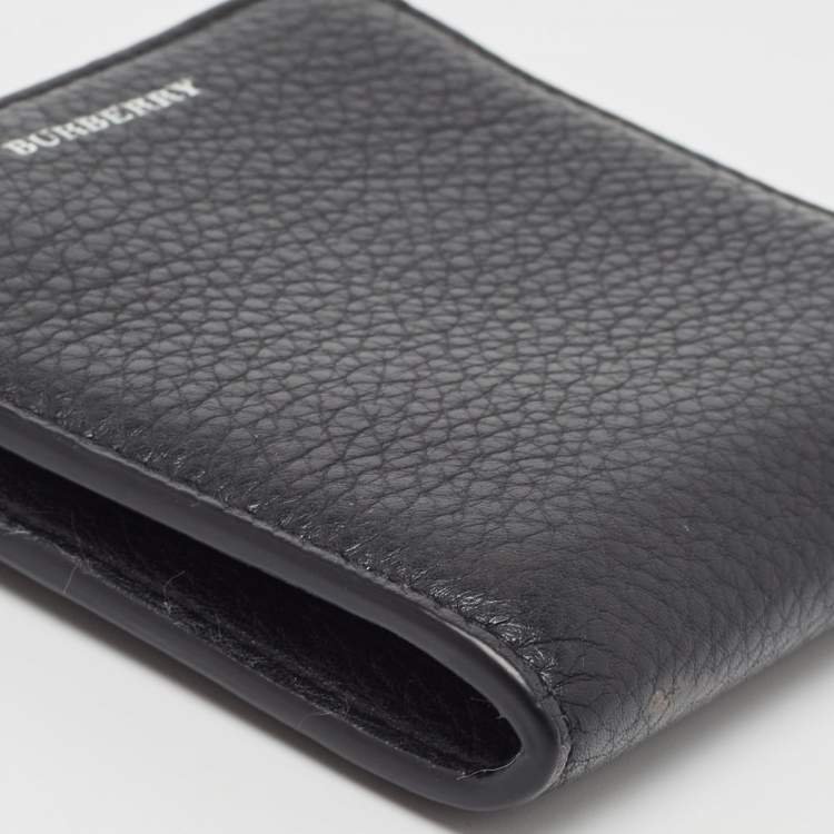 Pre Owned Burberry Black Leather Zip Around Compact Wallet