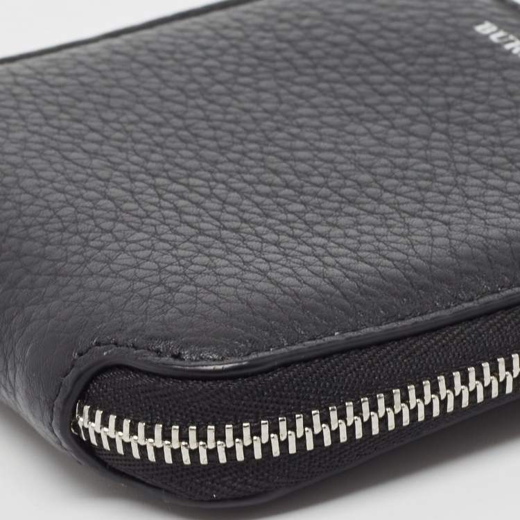 Pre Owned Burberry Black Leather Zip Around Compact Wallet