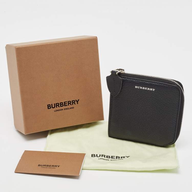 Pre Owned Burberry Black Leather Zip Around Compact Wallet