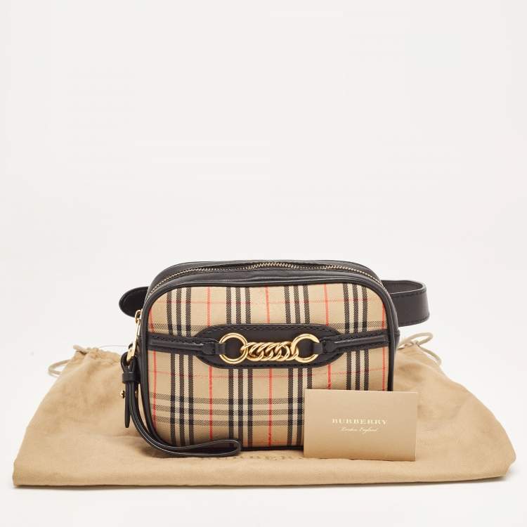 Pre Owned Burberry Beige/Black 1983 Knight Check Canvas and Leather Link Bum Belt Bag