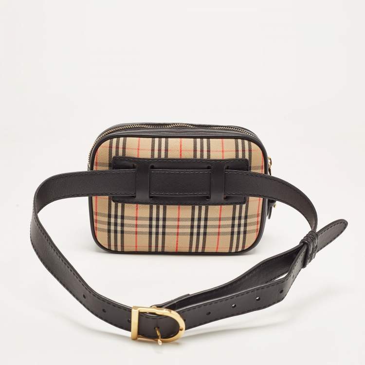 Pre Owned Burberry Beige/Black 1983 Knight Check Canvas and Leather Link Bum Belt Bag