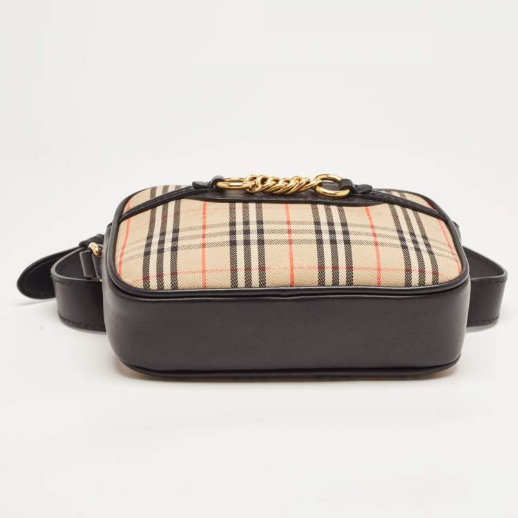 Pre Owned Burberry Beige/Black 1983 Knight Check Canvas and Leather Link Bum Belt Bag