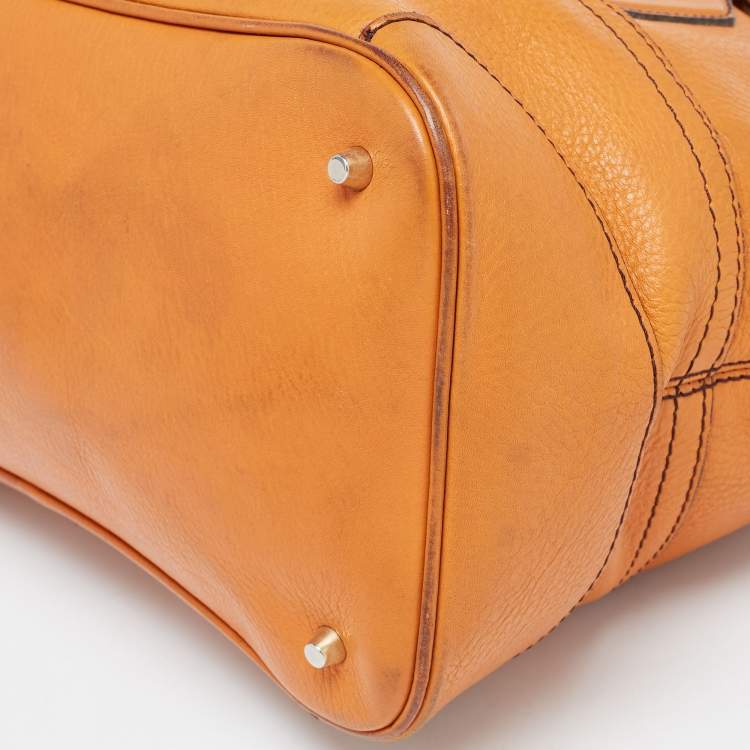 Pre Owned Burberry Brown Leather Top Zip Tote