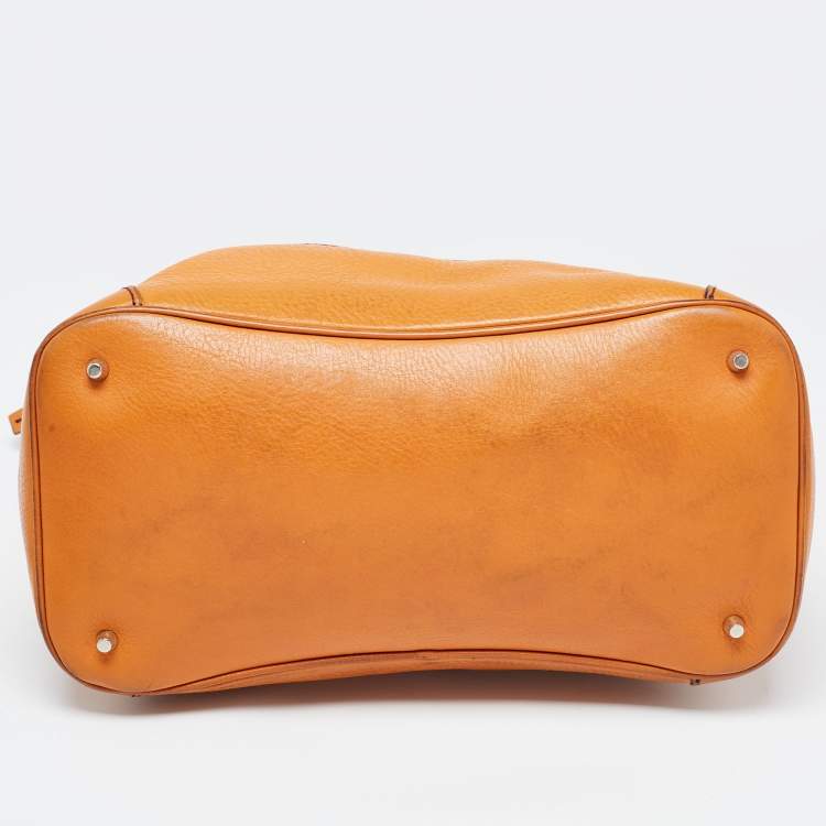 Pre Owned Burberry Brown Leather Top Zip Tote