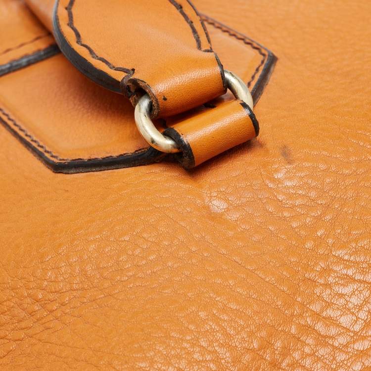 Pre Owned Burberry Brown Leather Top Zip Tote