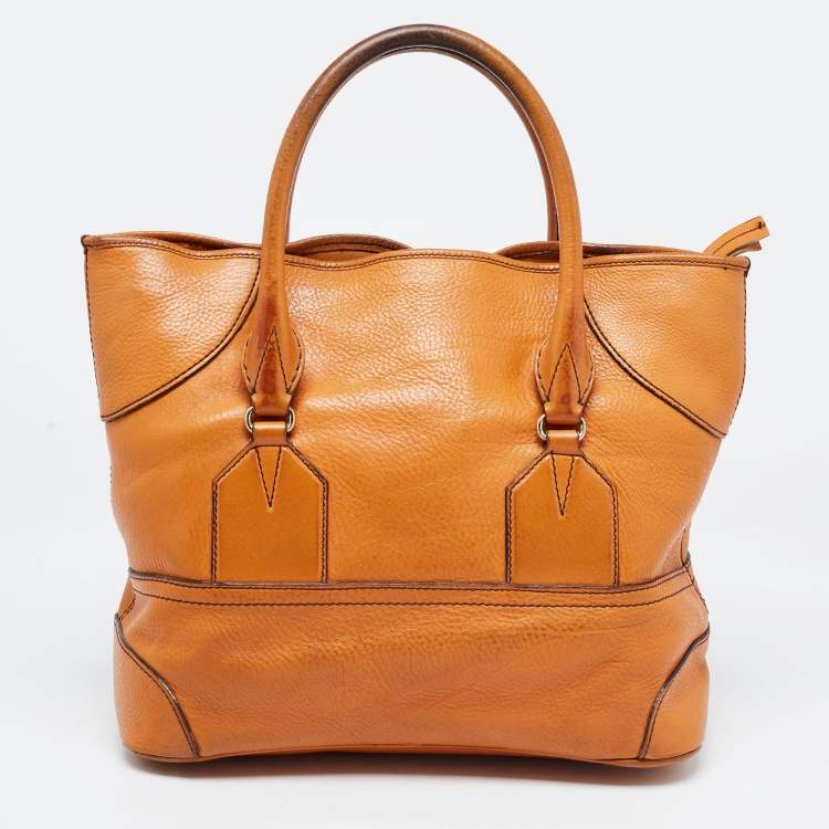 Pre Owned Burberry Brown Leather Top Zip Tote