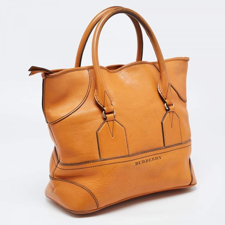 Pre Owned Burberry Brown Leather Top Zip Tote