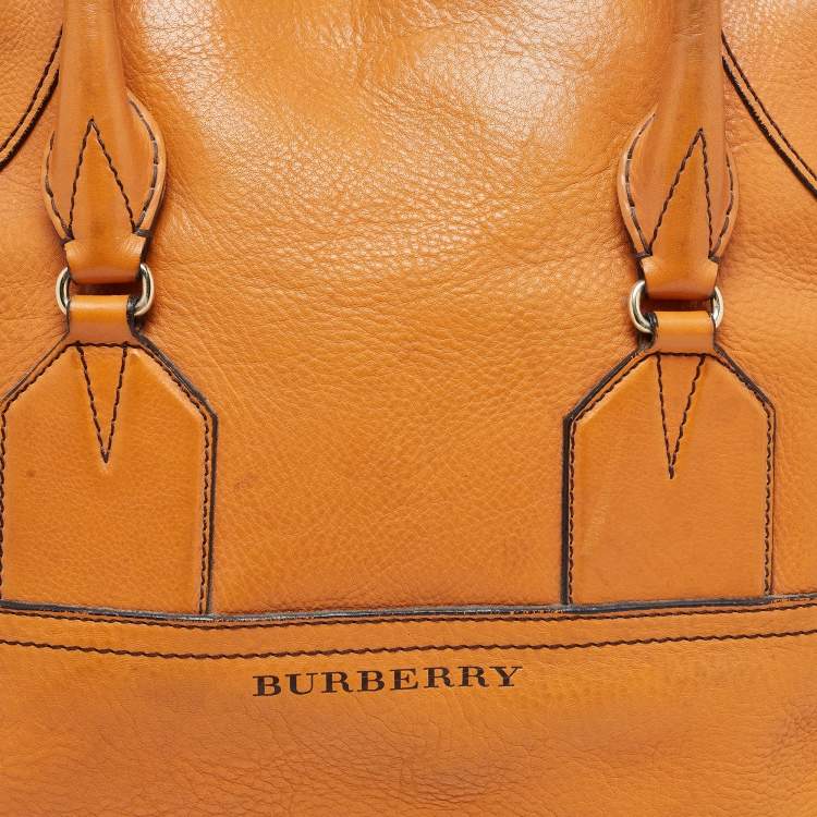 Pre Owned Burberry Brown Leather Top Zip Tote